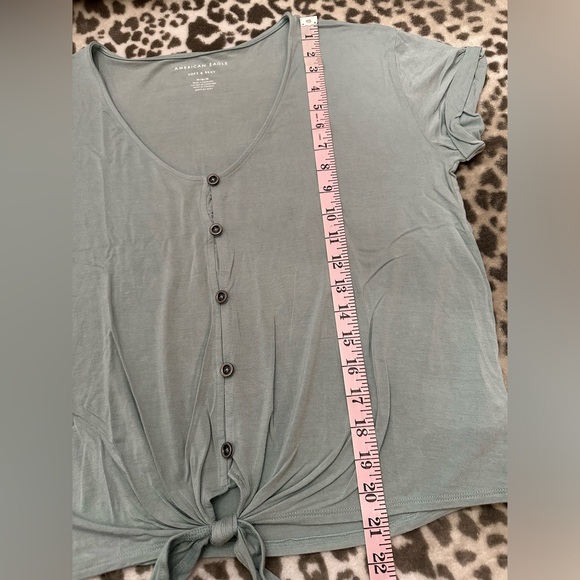 American Eagle Soft & Sexy Button Front Tie Knot T-Shirt in Washed Green Gray M - Picture 14 of 15